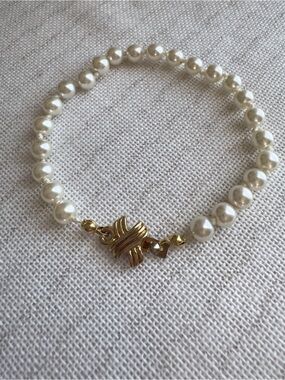 Vintage Knotted Pearl X Clasp Bracelet